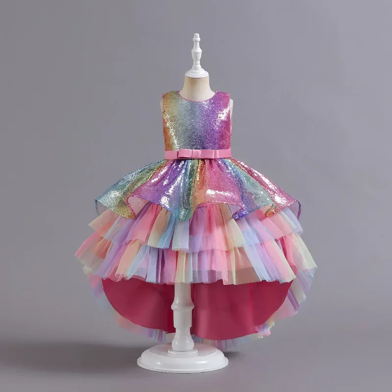Girls Long Tulle Layered Sequin Princess Dress Elegant Birthday Party Host Evening Prom Christmas Formal Baby Costume