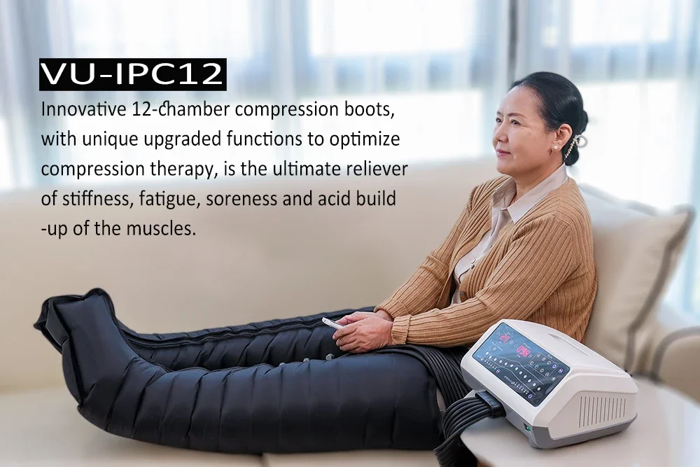 Professional Intermittent Pneumatic 12-Chamber Pressotherapy Massage Body Recovery Compression Boots for Lymphatic Drainage