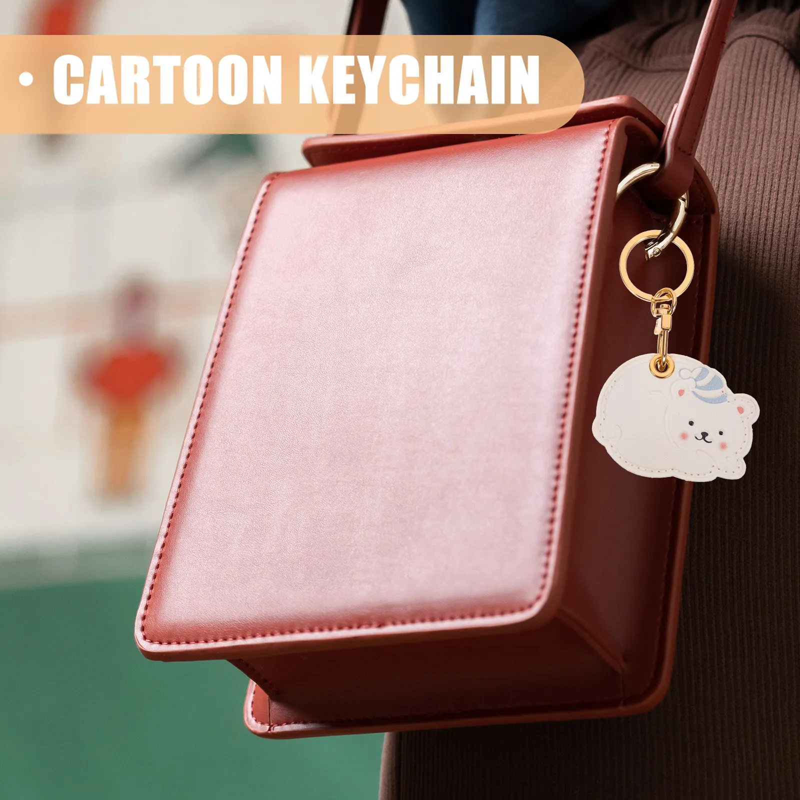 2Pcs PU Keychain Cartoon Access Card Holder Cover Protective Sleeve Key Ring Pendant Bag Accessory Creative Multi Use