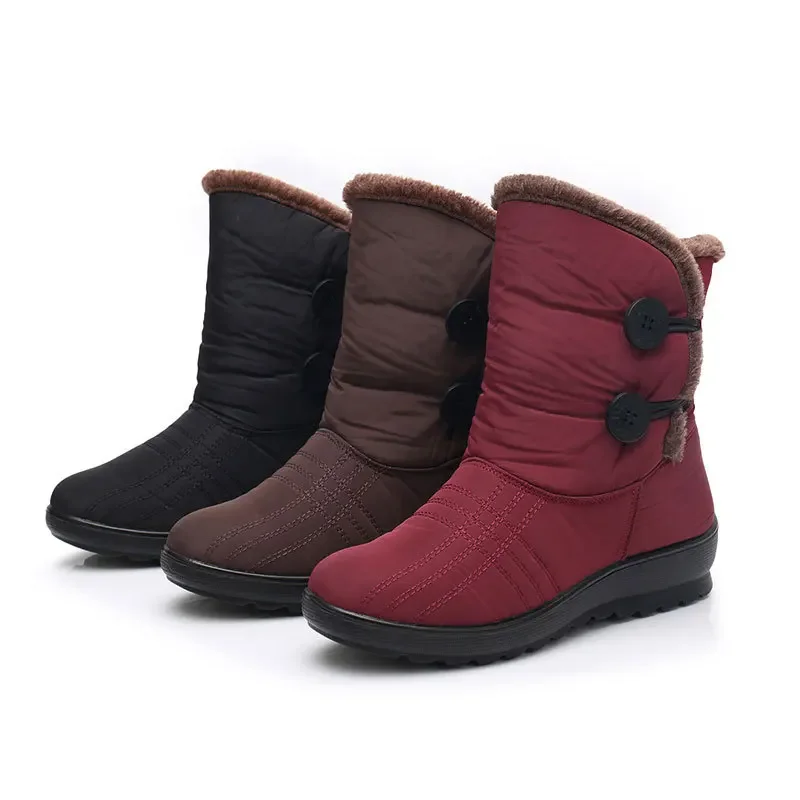 TIMETANG Stivali da neve Stivali invernali da donna di marca Scarpe da donna con bottoni Stivali casual moda donna flessibili impermeabili