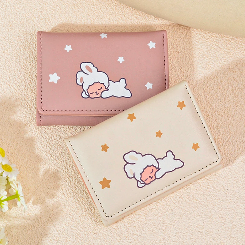 New Cute Sleeping Doll Wallet for Women Korean Hasp Folding Wallet Girl Birthday Gift PU Leather Bank Card Holder Short Purse