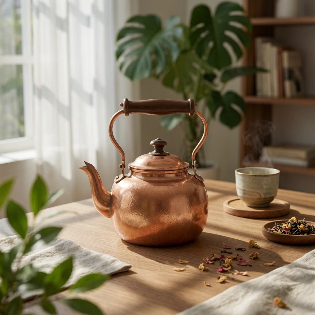 Copper Teapot Handmade Hammered Teapot Tea Kettle Traditional Rust Resistant for Collectors, Boiling Water, Kitchen Display