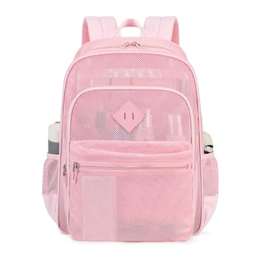 MOONBABY Mesh Backpack Heavy Duty, See Through School Backpack Transparent Bookbag for Swimming, Beach, Sports, Work, Travel