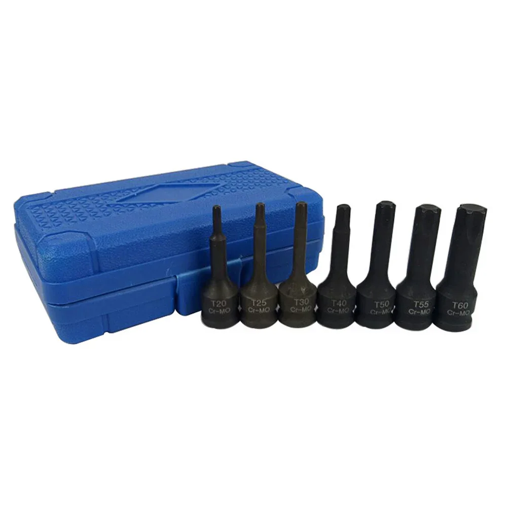 7 Pcs Impact Socket Bits 3/8 Inch Driver Metric Star Torx Hex Spline Ratchet Screwdriver Bit Socket Set Tools