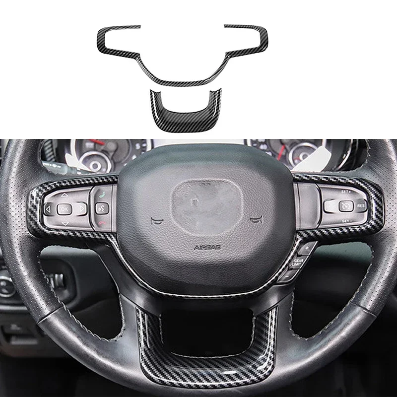 Carbon Fiber Color Steering Wheel Button Decor Cover Panel  Fit for Dodge RAM 1500 2019 2020 Pickup Accessories Interior Parts