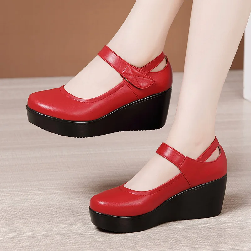 Small Size 32-43 Shallow Med Block Heels Mary Janes Women Pumps 2024 Comfortable Platform Wedges Shoes for Office Mom Model