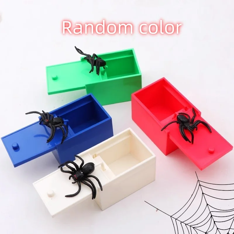 트릭 스파이더 재미있는 무서운 상자 할로윈 재미있는 고무 거미 수제 나무 상자 깜짝 친구 장난감