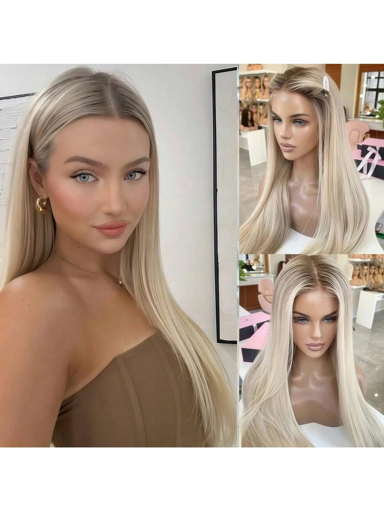 Ombre Ash Blonde 200 Density Lace Frontal Wigs Straight Wigs Human Hair 13x4 HD Transparent Straight Lace Front Wigs Human Hair Pre Plucked Glueless Natural Hairline With Baby Hair For Women
