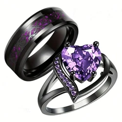 Fashion Couple Rings for Lover's Cute Women Rhinestones Zircon Heart Rings Vintage Men Stainless Steel Rings Wedding Band Gift