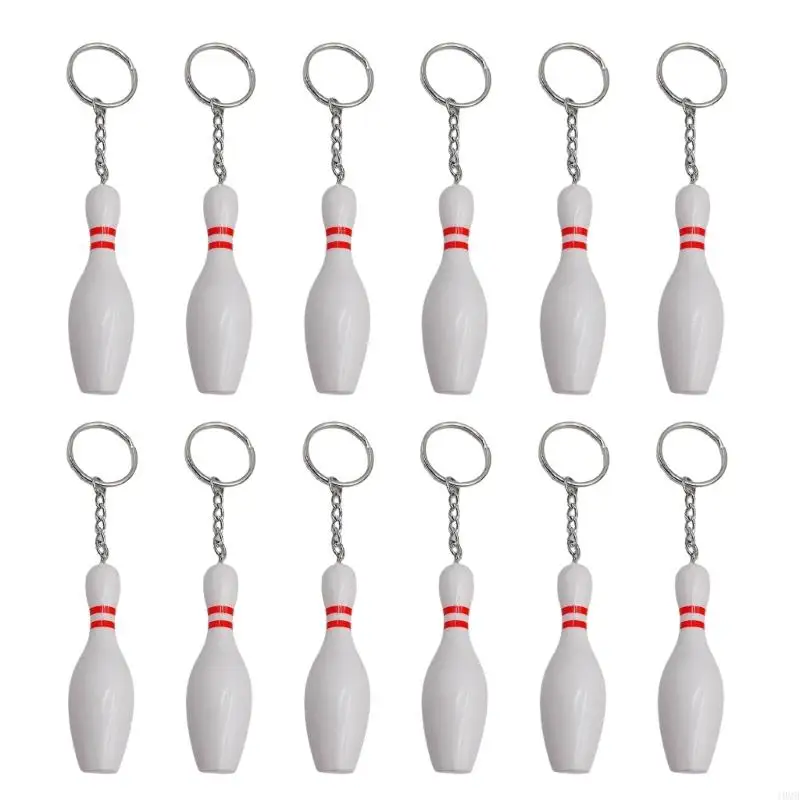 12Pcs Bowling Pin Keyring Bowling Key Holder Backpack Purse Charm Pendant Keychain Accessory Kid Birthday Party Supplies