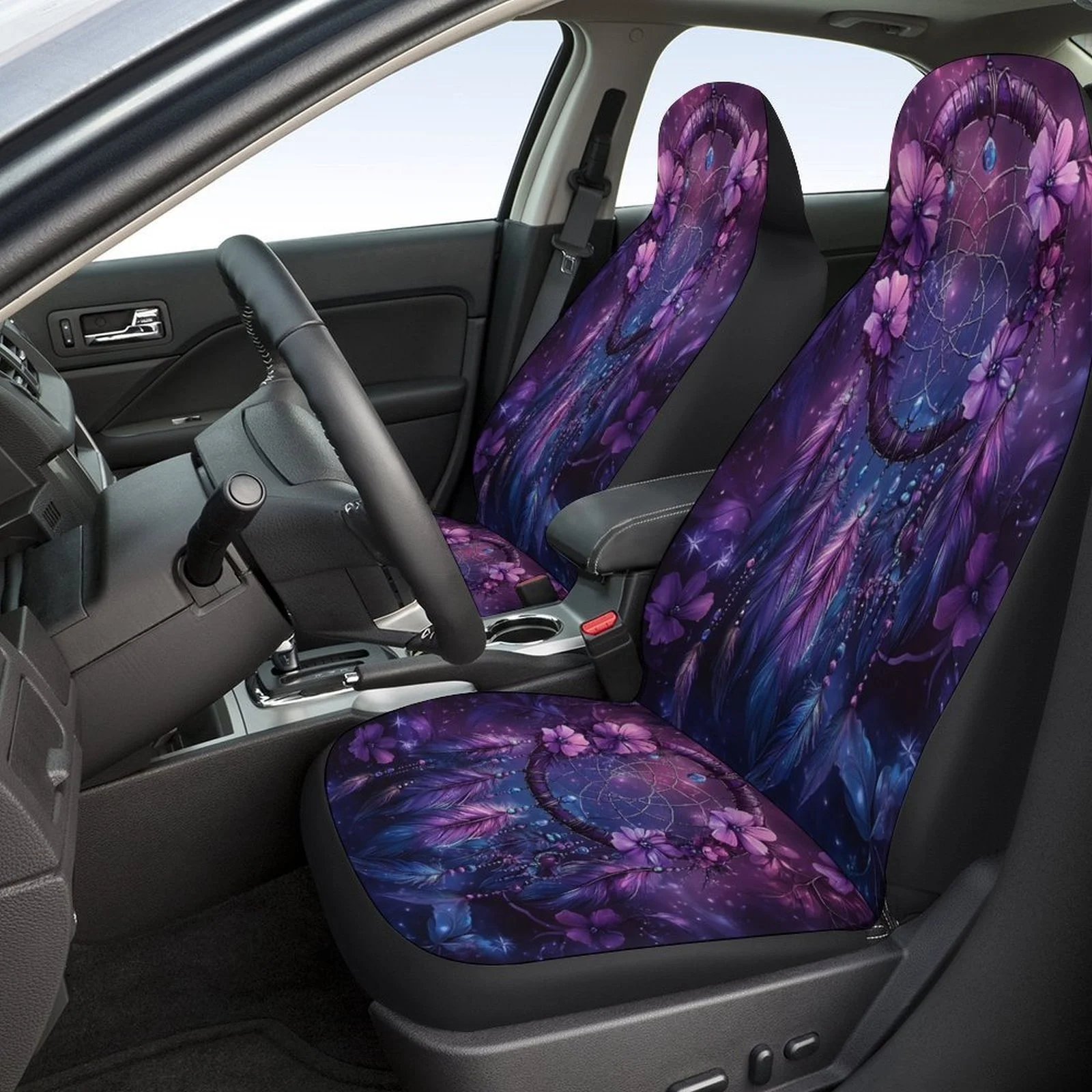 Dreamcatcher In Purple Designed Car Seat Cover Set For Most Cars, Fashion Comfortable Car Seat Protector Covers Full Set, Car S