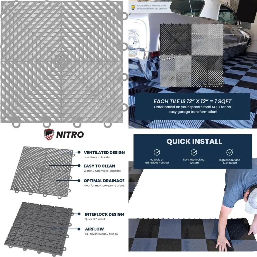 Azulejos de plástico entrelazados antideslizantes para piso de garaje, alfombrillas a presión de 12x12 para organización y estabilidad de garaje