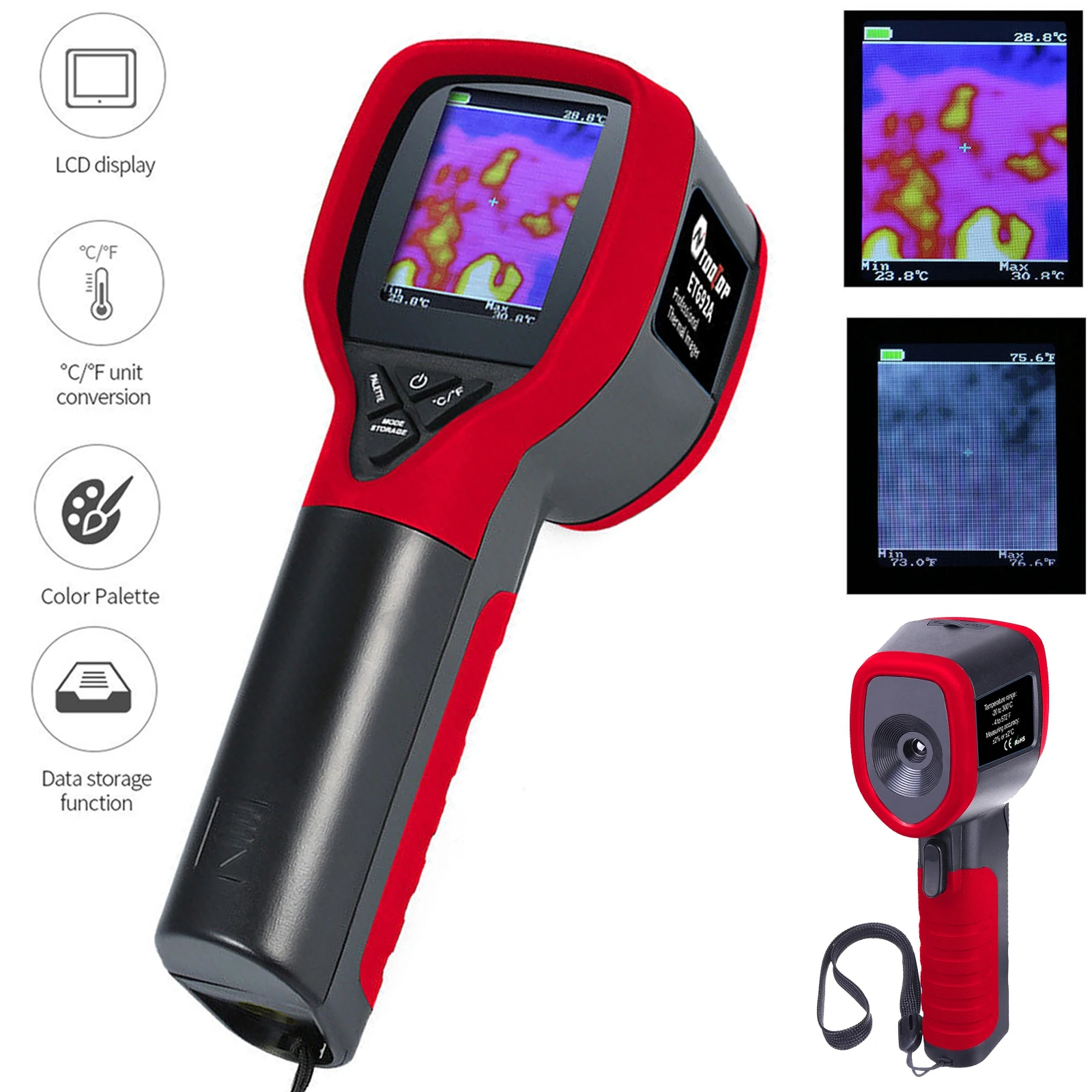 ET692A Portable Infrared Images Resolution Thermal Imager Camera for Archaeology  -20~300℃ ℃/℉ Switching Temperature Humidity