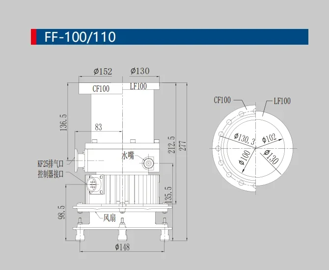 FF-100/110 Turbo Molecular Pump with Integrated Drive Module Water/Air Cooling Grease Lubrication High Low Pressure Booster Use