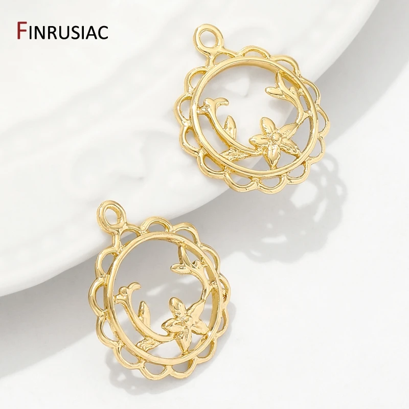 18K Gold Plated Brass Hollow Out Flower/Triangle Filigree Charms Pendants For DIY Earrings Necklace Making Accessories