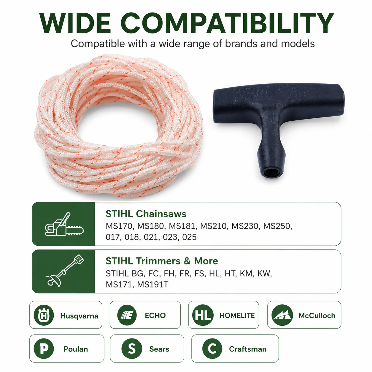 10M Recoil Starter Rope Handle Kit For STIHL MS170 MS180 MS181 MS210 MS230 MS250 017 018 021 023 025 Chainsaw Parts & Husqvarna