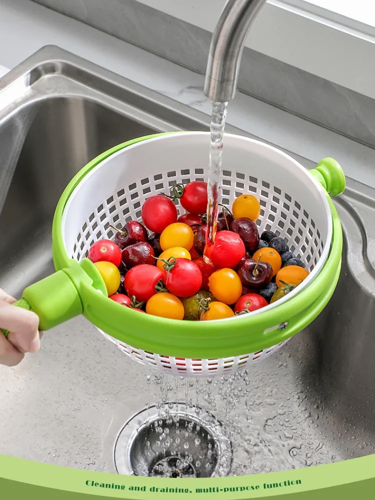 Rotating Drain Basket for Vegetables and Fruits Cleaning Salad Spinner Washing Dehydration Basket Kitchen Cool Gadgets - Image 6