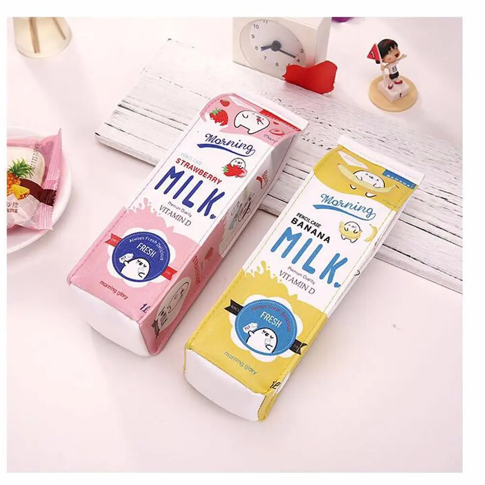 Kids Gift Office Supply Waterproof Cartoon Morning Milk School Stationery Pencil Box Pencil Case Fruit Milk Carton Pen Bag