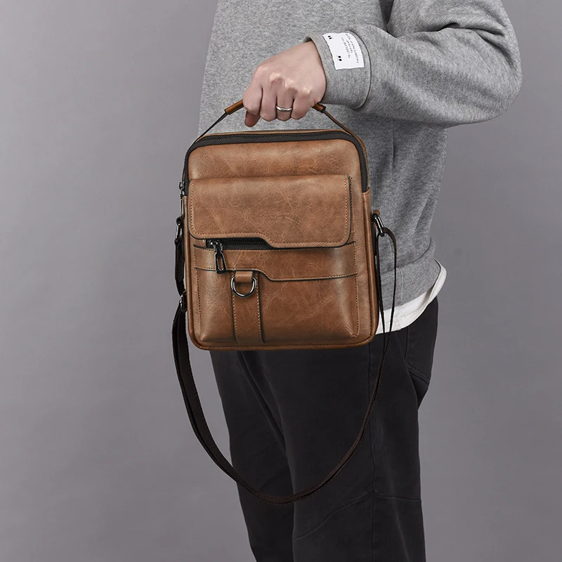 Luxury Brand Vintage Men Messenger Bags For Men PU Leather Business Shoulder Bag Male Crossbody Bag Brown Casual Small Handbag