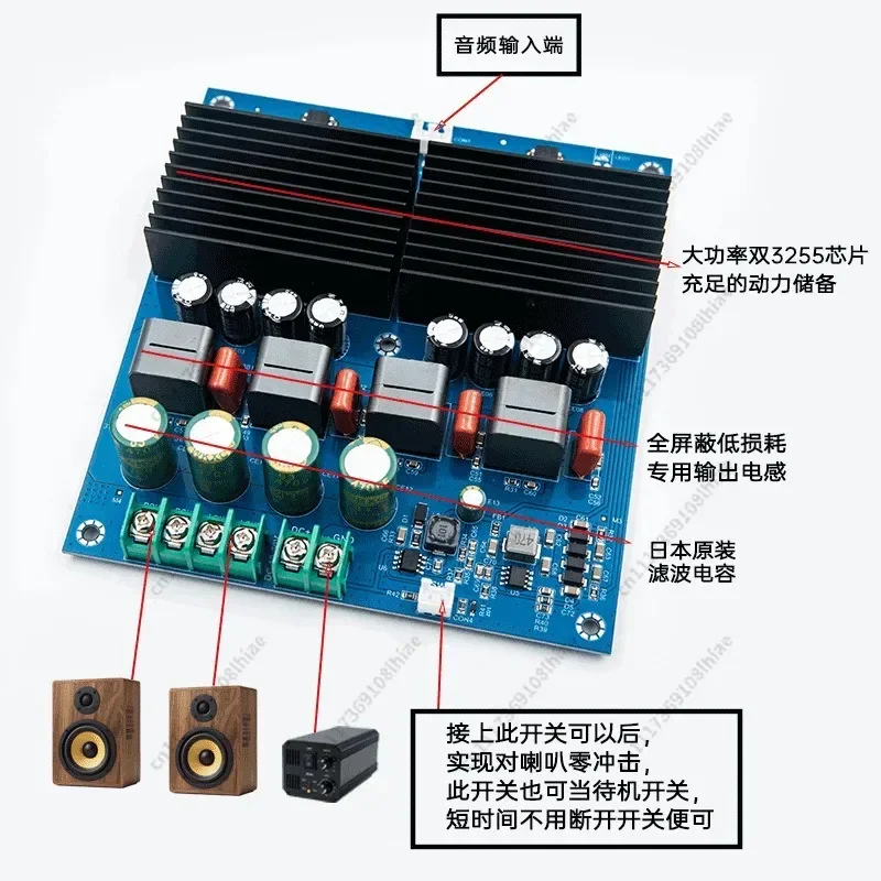 A025 Dual TPA3255 HIFI High Power Amplifier Board 2 Channel 600W+600W Stereo Audio Amp Module