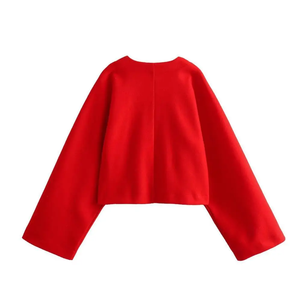 Suéter de manga larga con cuello en V para mujer, Jersey de punto suelto rojo, informal, de una sola botonadura, elegante, sólido, ropa de calle suave, moda de otoño