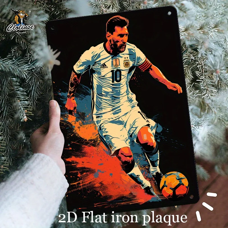 Art mural en métal Soccer Star Dynamic Splash Ink - Panneau en fer coloré et vibrant, décoration pour la maison et le bureau, cadeau de vacances pour les fans de sport