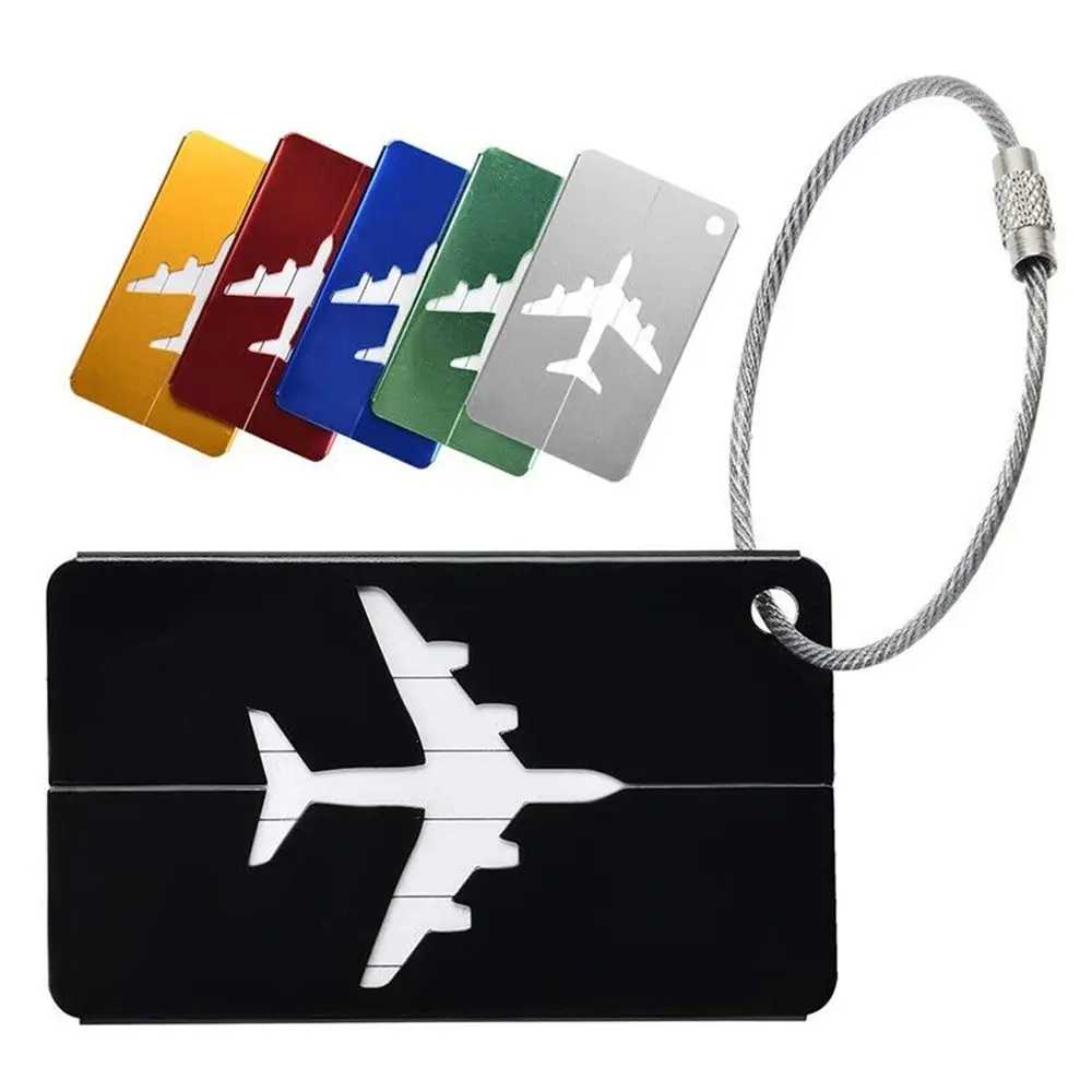 Aluminium Travel Luggage Tags Reusable Suitcase Baggage Labels Holiday Suitcase Labels Travel Bag ID Plane Identifier With Ropes