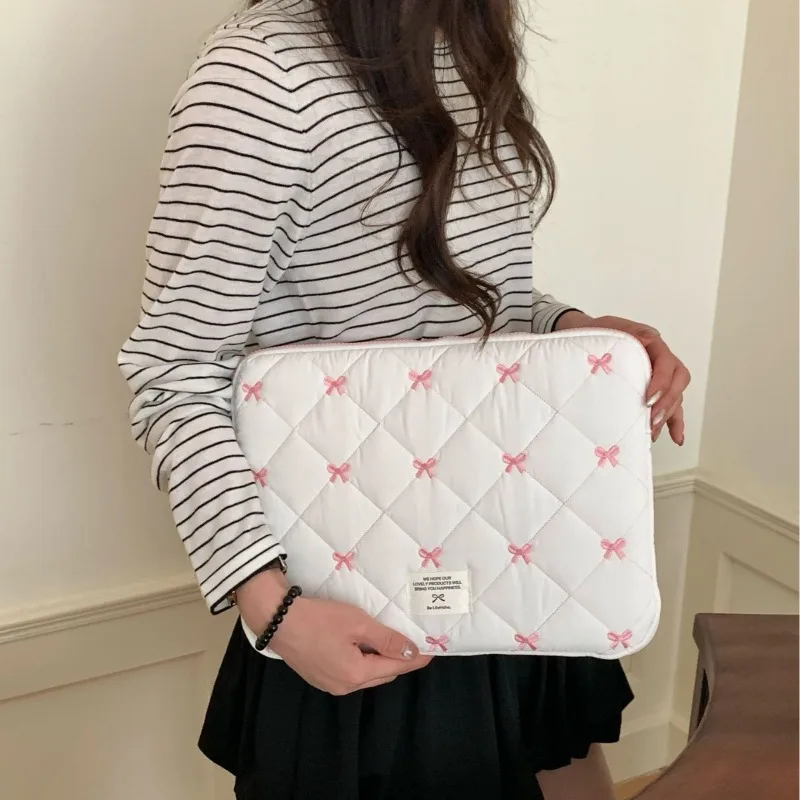 Tablet Computer Bag Storage Cute Rhombus Embroidered Bow 11/13/15 Inch Notebook Storage