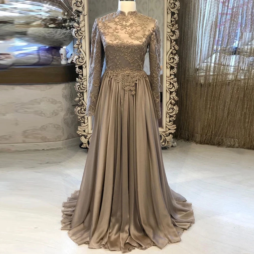 Vintage A Line Prom Dresses Women Formal Party Gowns Long Sleeves Muslim Hight Neck Tailored Made Chiffon Cocktail Dress 2023