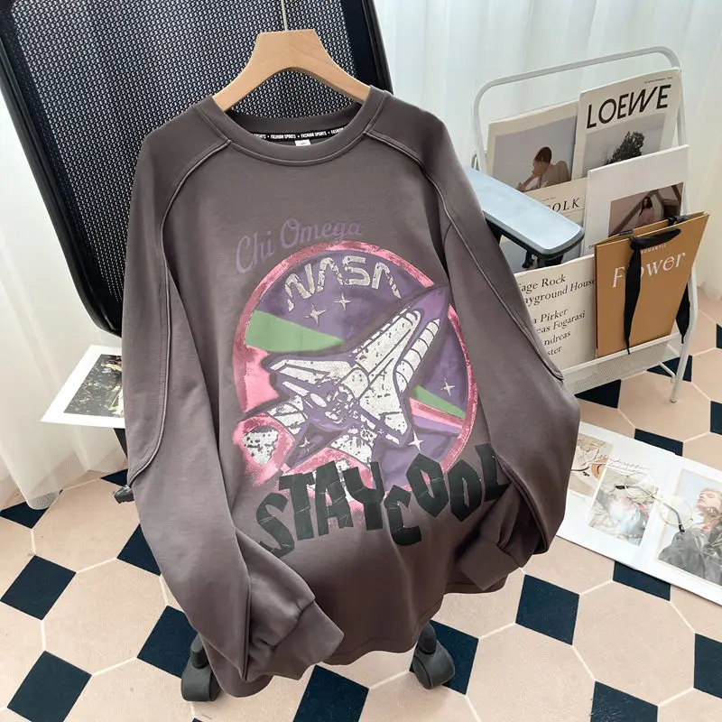 Loose Casual Cartoon Printed Round Neck Pullover Sweatshirts Female 2023 Autumn and Winter New Long Sleeve Hoodies Women