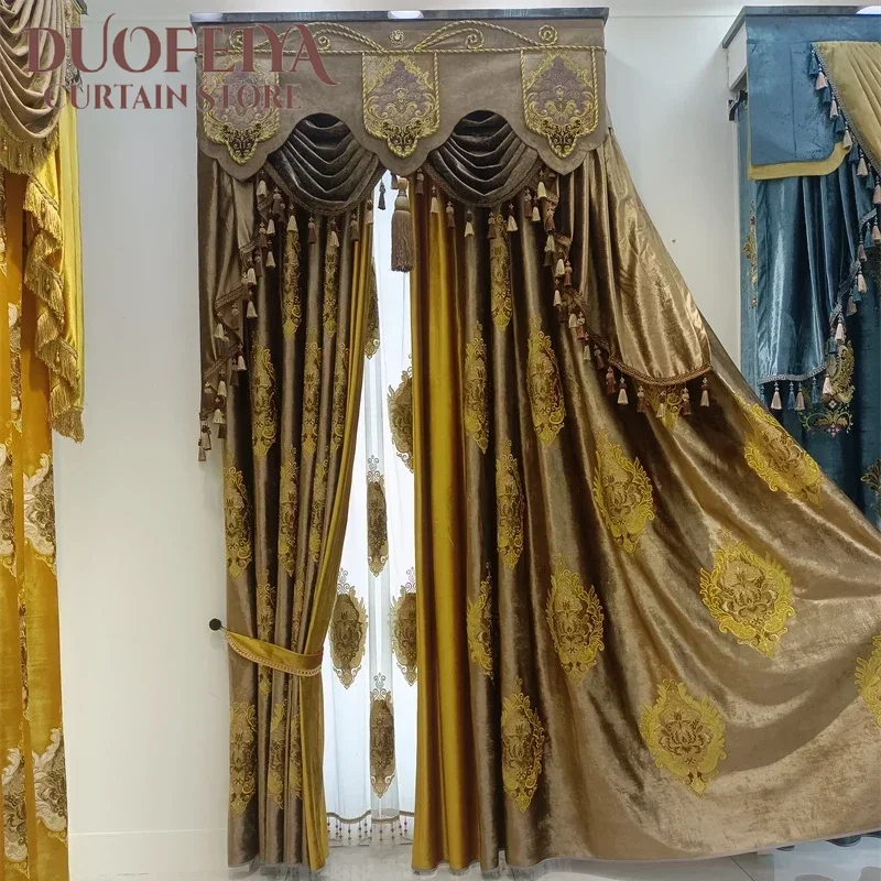 Embroidered Luxury European Style Palace Curtains for Living Room High Quality Tulle Bedroom Hotel Kitchen Elegant Villa Valance