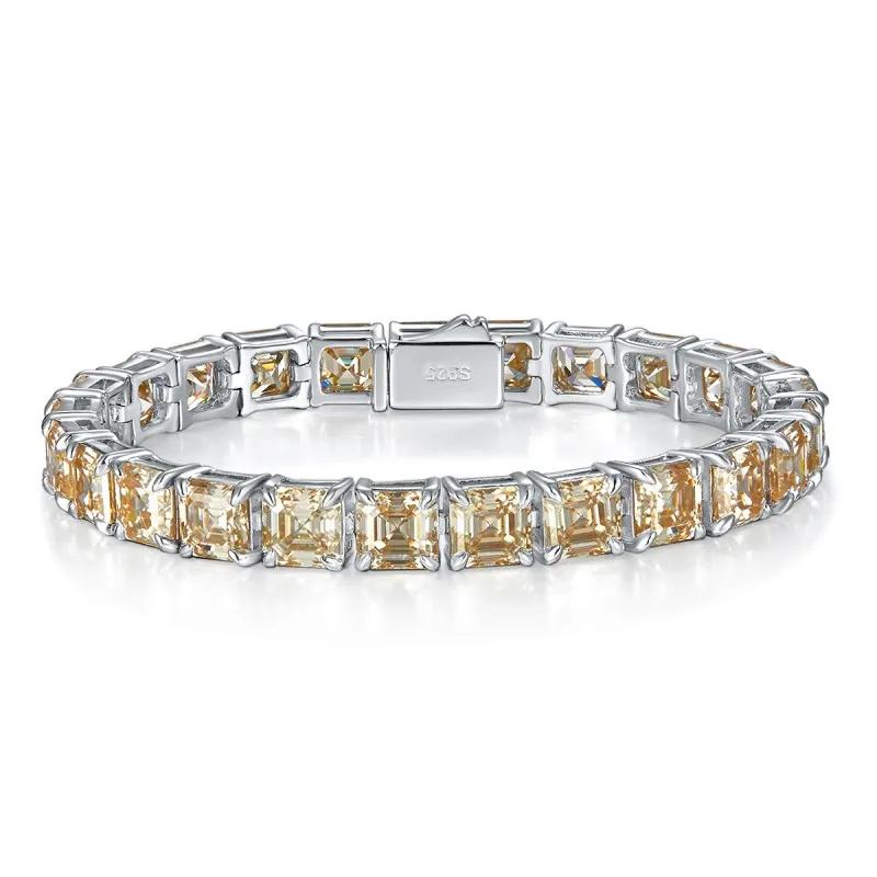 

KEEP YES 5.5*5.5mm Pagoda Cut Champagne Full Moissanite Diamond Bracelet for Women Men 925 Silver Fine Jewelry Hip Hop Style