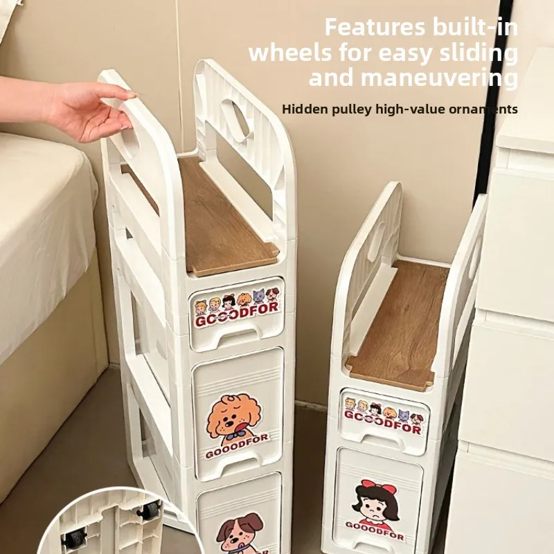 Cream Style Plastic Storage Tower Drawer Organizer for Cosmetics Large Capacity Multi-Layer Shelf with Wheels Cabinet Home Use