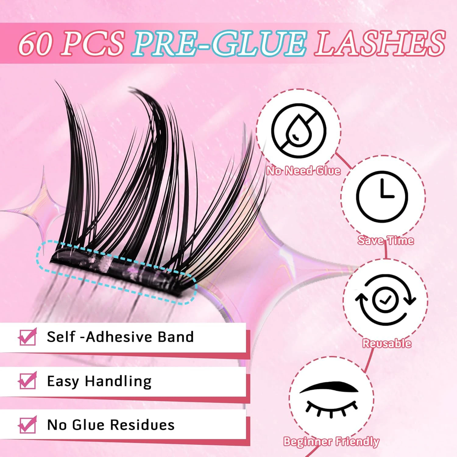 رموش صناعية ذاتية اللصق، مجموعات رموش، 60 قطعة، تجعيد C، رموش فردية، مجموعات رموش أنمي سميكة مع شريط رفيع، رموش تنكرية، للاستخدام المنزلي، مناسبة للمبتدئين