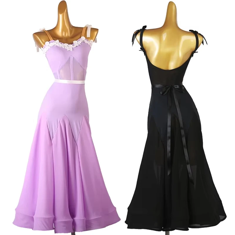 

Black Standard Ballroom Dance Dress For Competition Summer Backless Long Dresses Women Waltz Modern Dance Performance Wear 3448