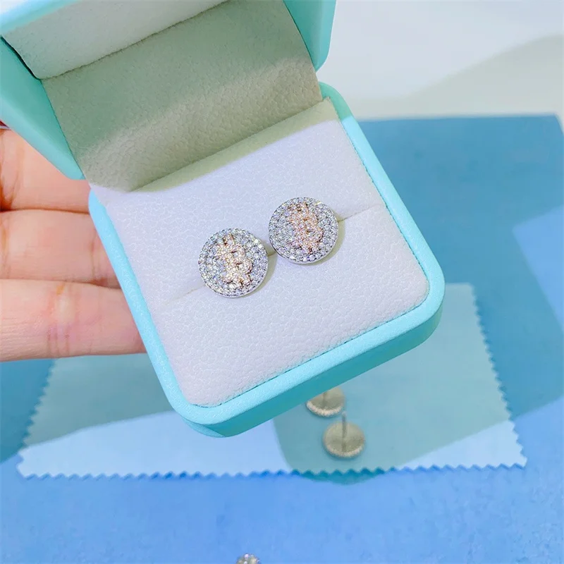 

E5191 Lefei Fashion Classic Moissanite Exquisite Hiphop Double Color $ Sign Earrings Charm Unisex Silver s925 Party Jewelry Gift