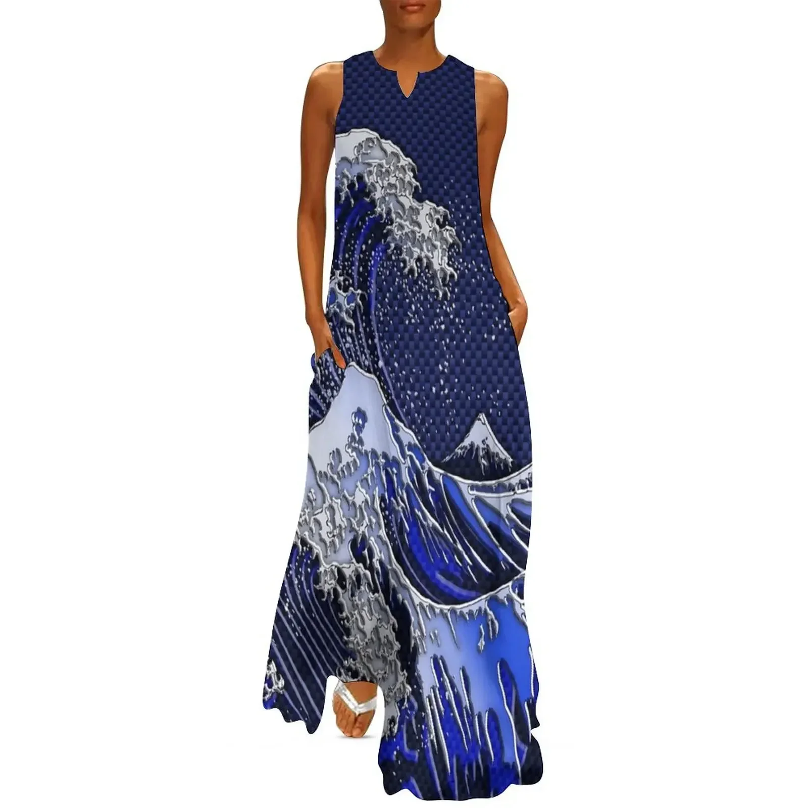 

The Great Hokusai Wave chrome carbon fiber styles Long Dress women long dresses dresses for women 2025 summer clothes Dress