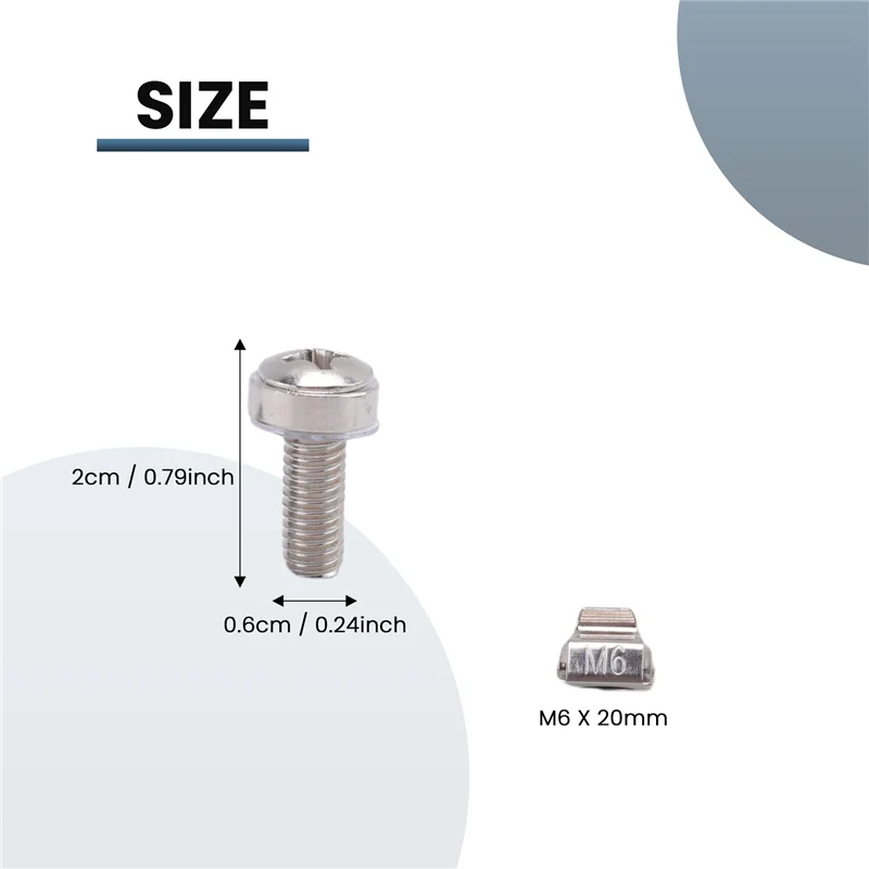 【Entrega rápida】50 conjuntos de porcas de gaiola de hardware de furo quadrado m6 e arruelas de parafusos de montagem para rack de servidor e gabinete (m6 x 20mm) (parafuso + wa