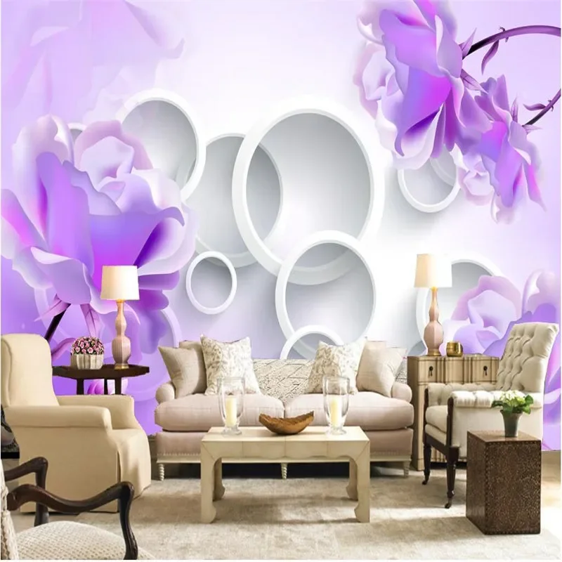 beibehang Home Decor Purple lotus flower circle Hotel Background Modern Mural for Living Room Murales De Pared 3d Wallpaper