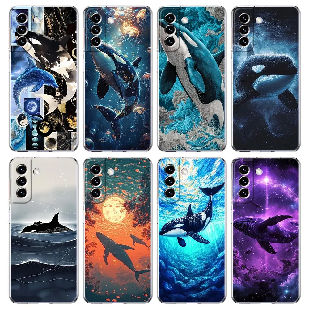 Transparent Cover for Samsung Galaxy S26 S25 S24 S23 S22 S21 S20 FE Ultra S25Edge S10 Plus 5G Phone Case Starry Orca Whale Shark