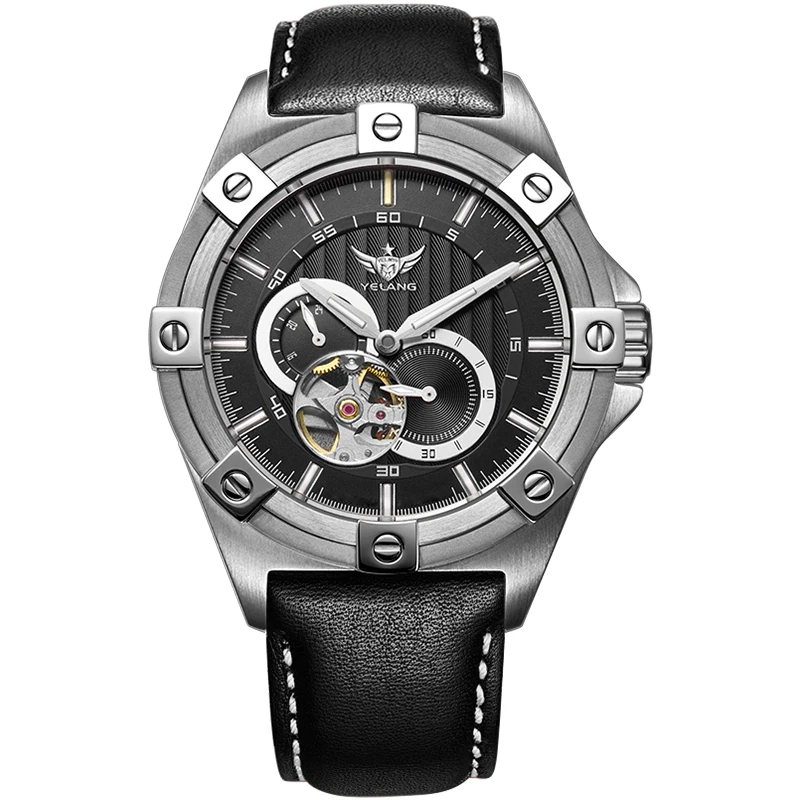 YELANG V1024 Men Automatic Mechanical Watch 44MM Sapphire Skeleton Dial 100M Waterproof Luminous Business Wristwatch for Men