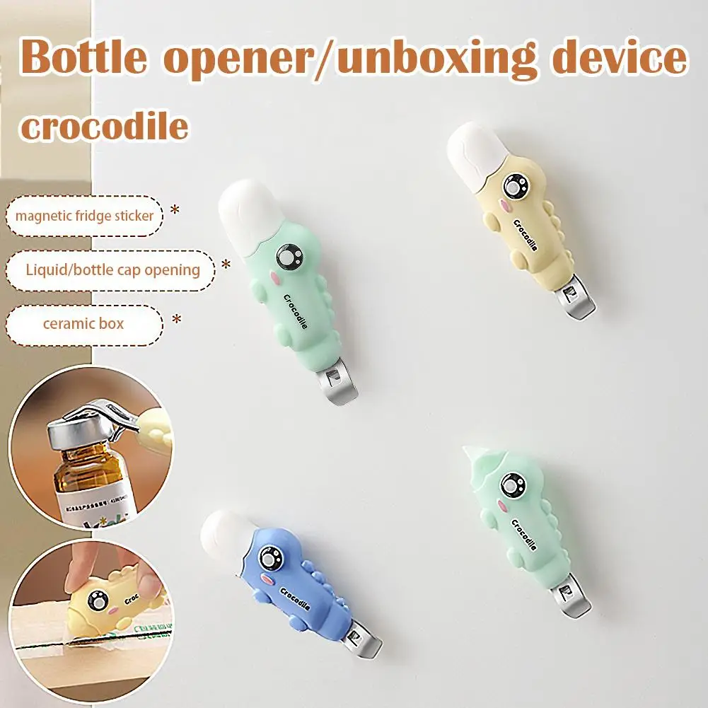 2in1 Crocodile Bottle Opener Oral Liquid Unboxing Tool Unpacking Tool Magnetic Refrigerator Sticker Portable Small Tool