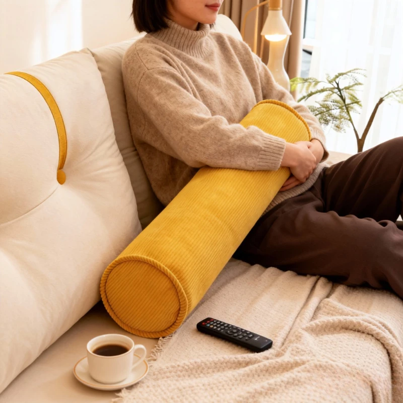 Solid Color Cylinder Pillow High Elastic Non-Collapse Removable Ergonomic Support for Sleeping Home Decor Pillows for Sleeping