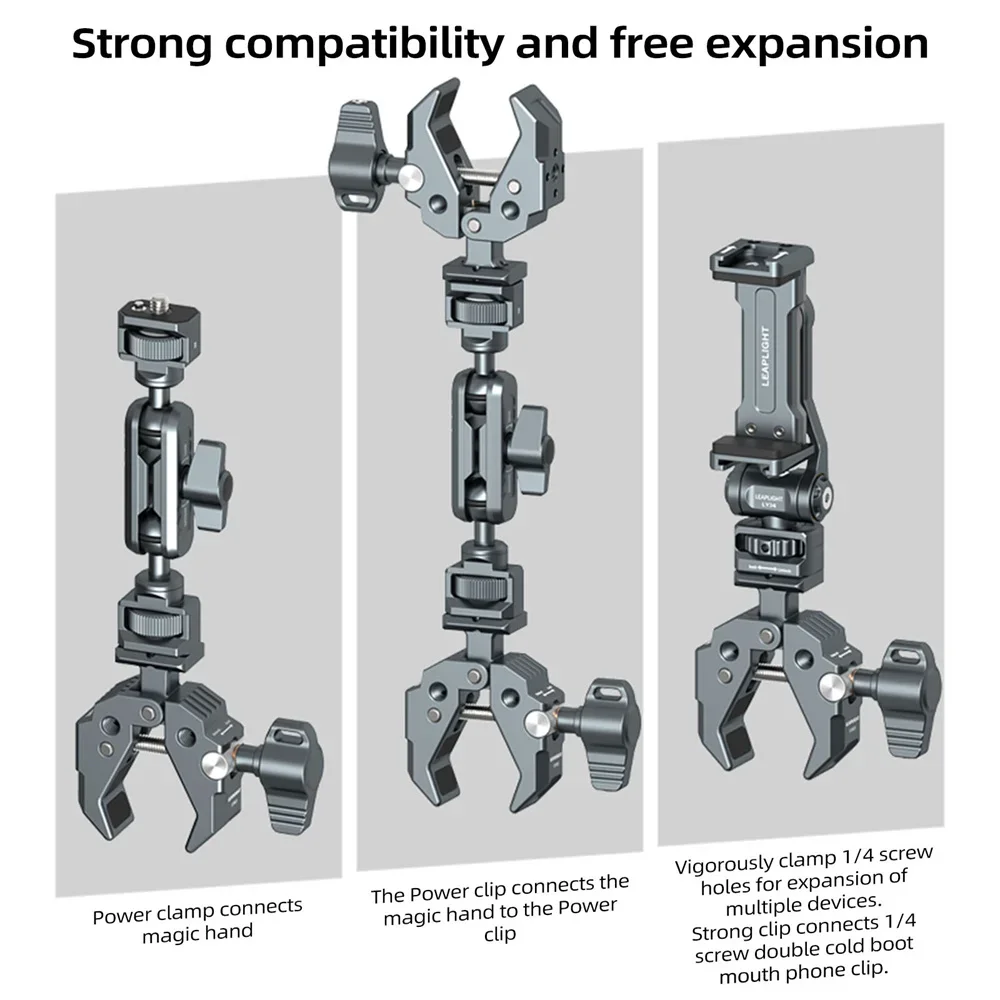 Compact Multi-Jaw Metal Camera Clamp - Strong Grip W/ 1/4