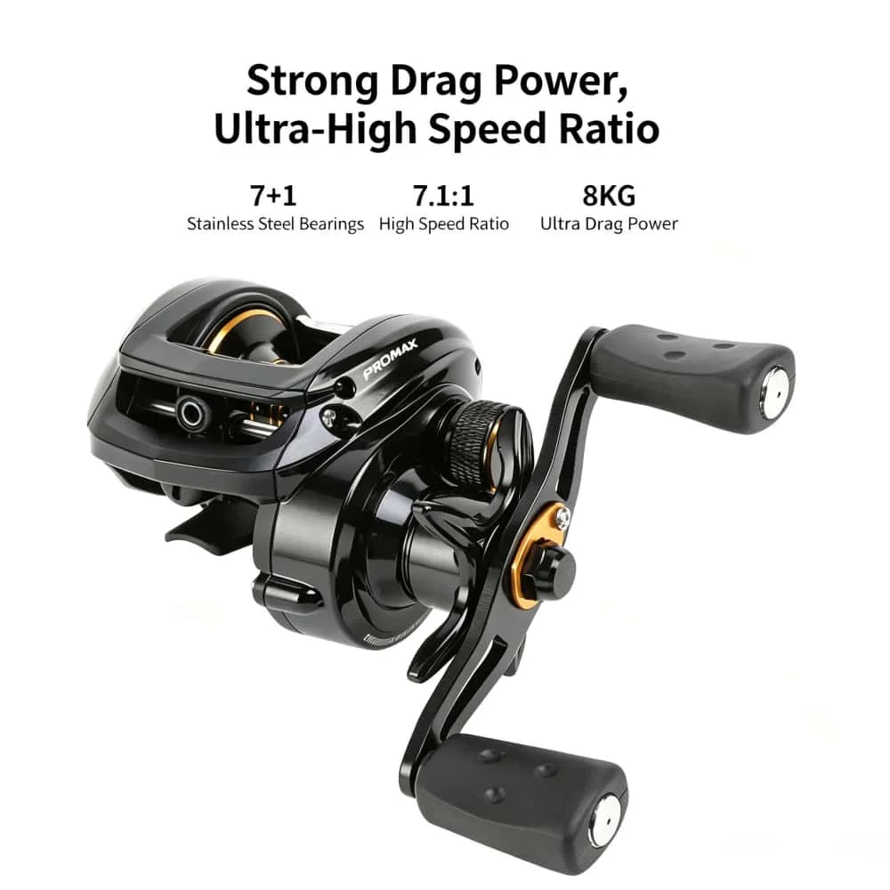 Heiß begehrte ABU GARCIA PROMAX3 Baitcasting-Angelrollen mit 7+1 Edelstahlkugellagern, 7.1:1 Hochgeschwindigkeitsverhältnis, 8 kg maximale Bremskraft. – Detail 10