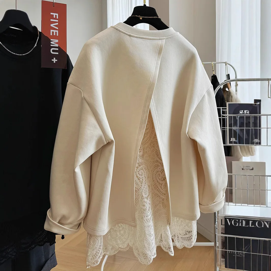 Immagine 3: 2025 Set da due pezzi con giunture in pizzo, maglione girocollo con testa, top primaverile e autunnale da donna