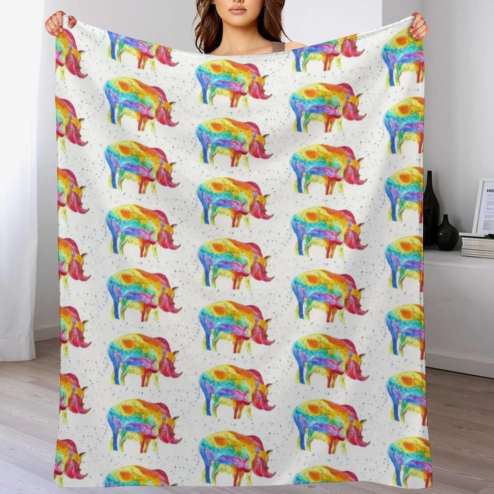 Mother and Baby Rhinos Throw Blanket warm winter Picnic Quilt Blankets