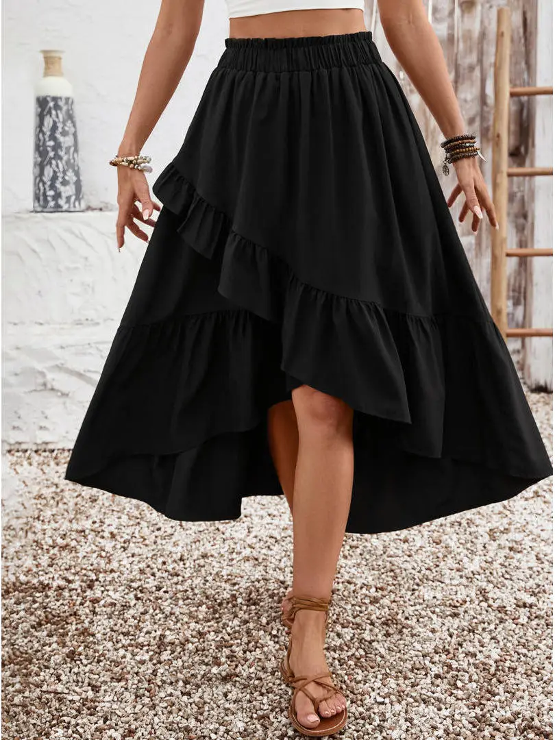 

Асимметричная юбка миди с рюшами и нерегулярным пэчворком в европейском стиле, свободного кроя, из полиэстера, для повседневной носки