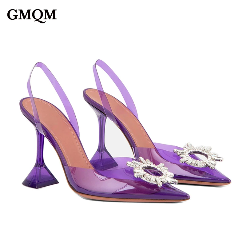 

GMQM Star Style Jelly Colors Soft PVC Quality Women Sandals 2022 Fashion Crystal Pumps Summer High Heels Wedding Bride Shoes