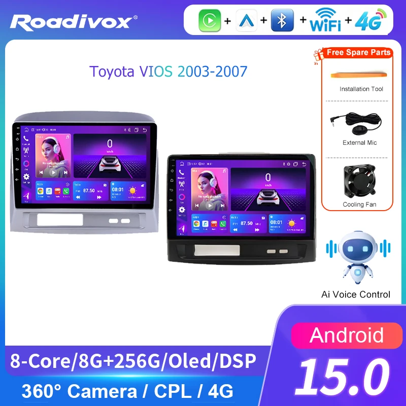 AI VOICE roadivox Android car radio for Toyota VIOS 2003 2007 stereo GPS Navigation video Multimedia Player tape recorder